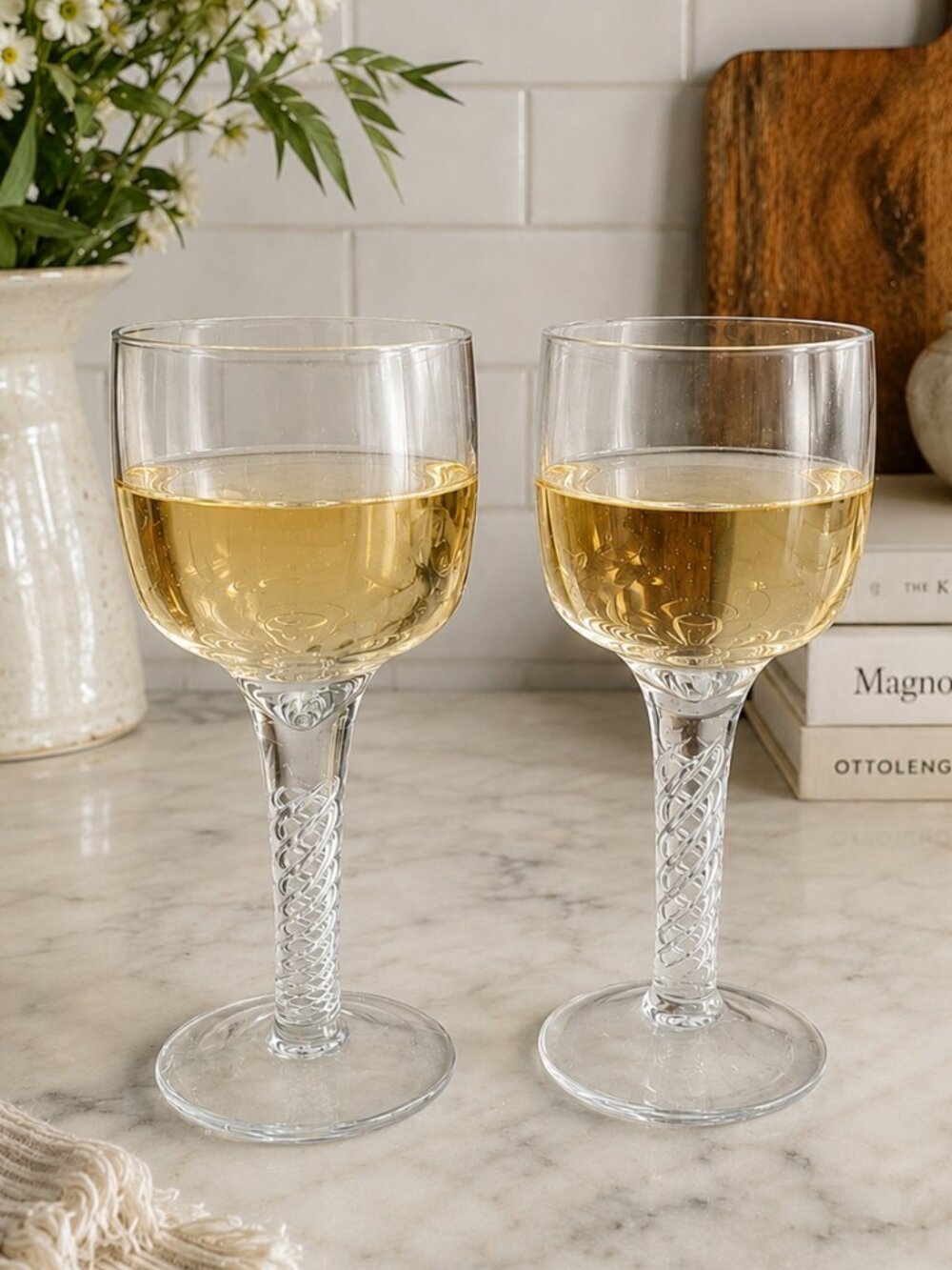 Vintage Waldonia Crystal Air Twist Stem Coupe Wine Glasses Set of 2 Elegant
